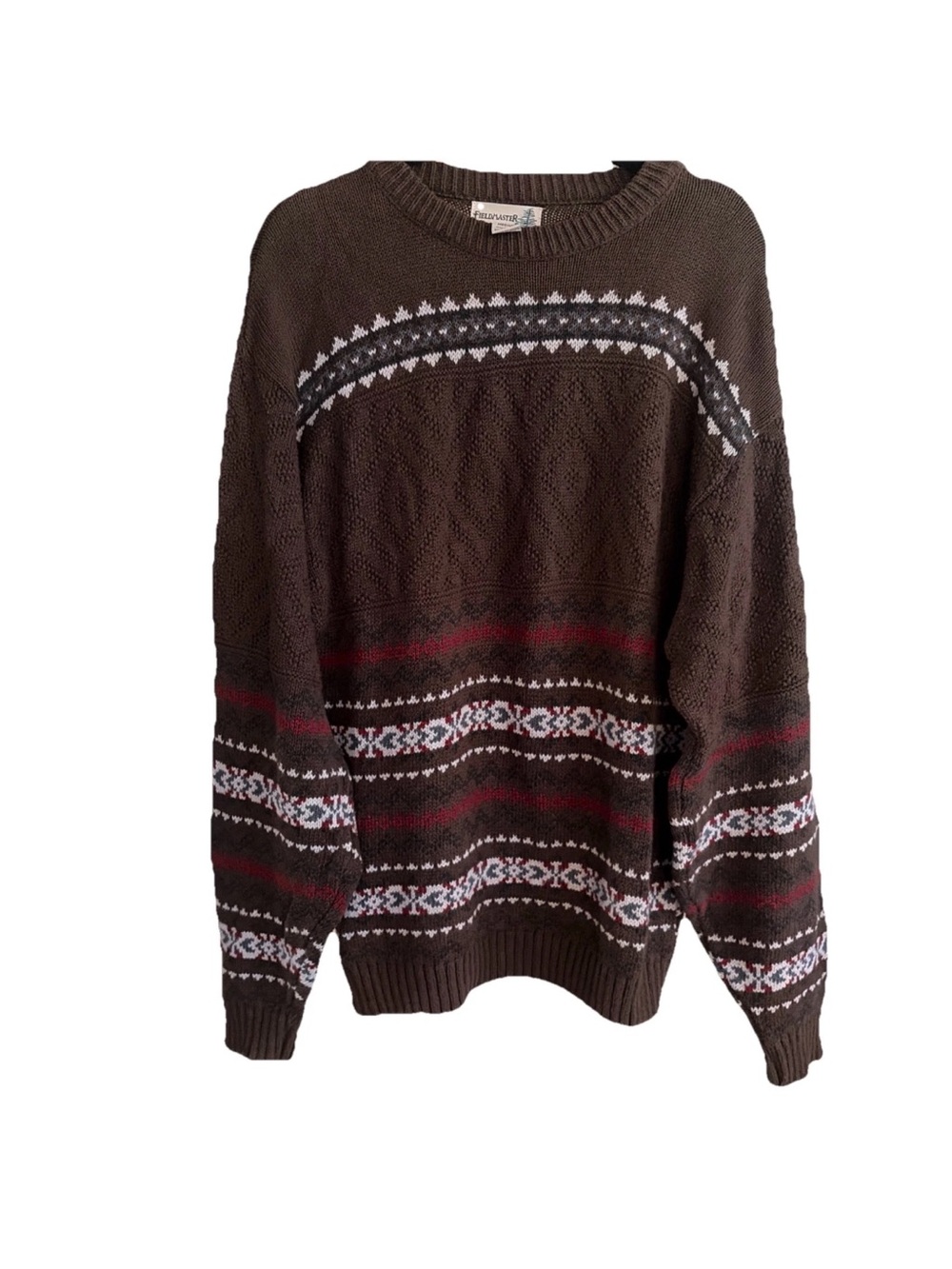 VTG Fieldmaster cotton long fair isle grandpa Brown Crewneck Sweater - Men's Med